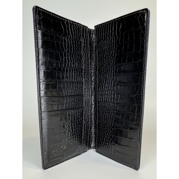 Montblanc Bifold Wallet Green Black Croc Embossed Leather & Fabric - Picture 7 of 11